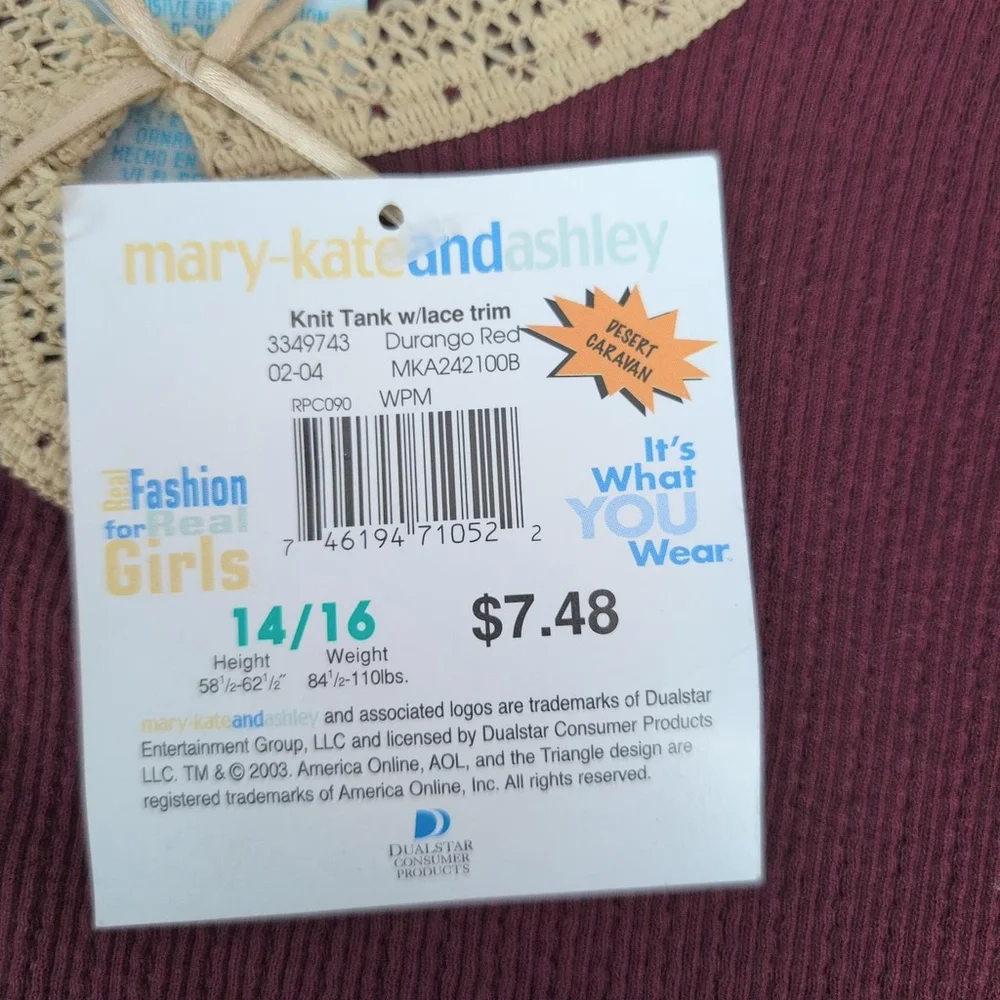 Vintage NOS Mary-Kate And Ashley Olsen Twins 2004 Dated Knit top with lace trim - Picture 3 of 8
